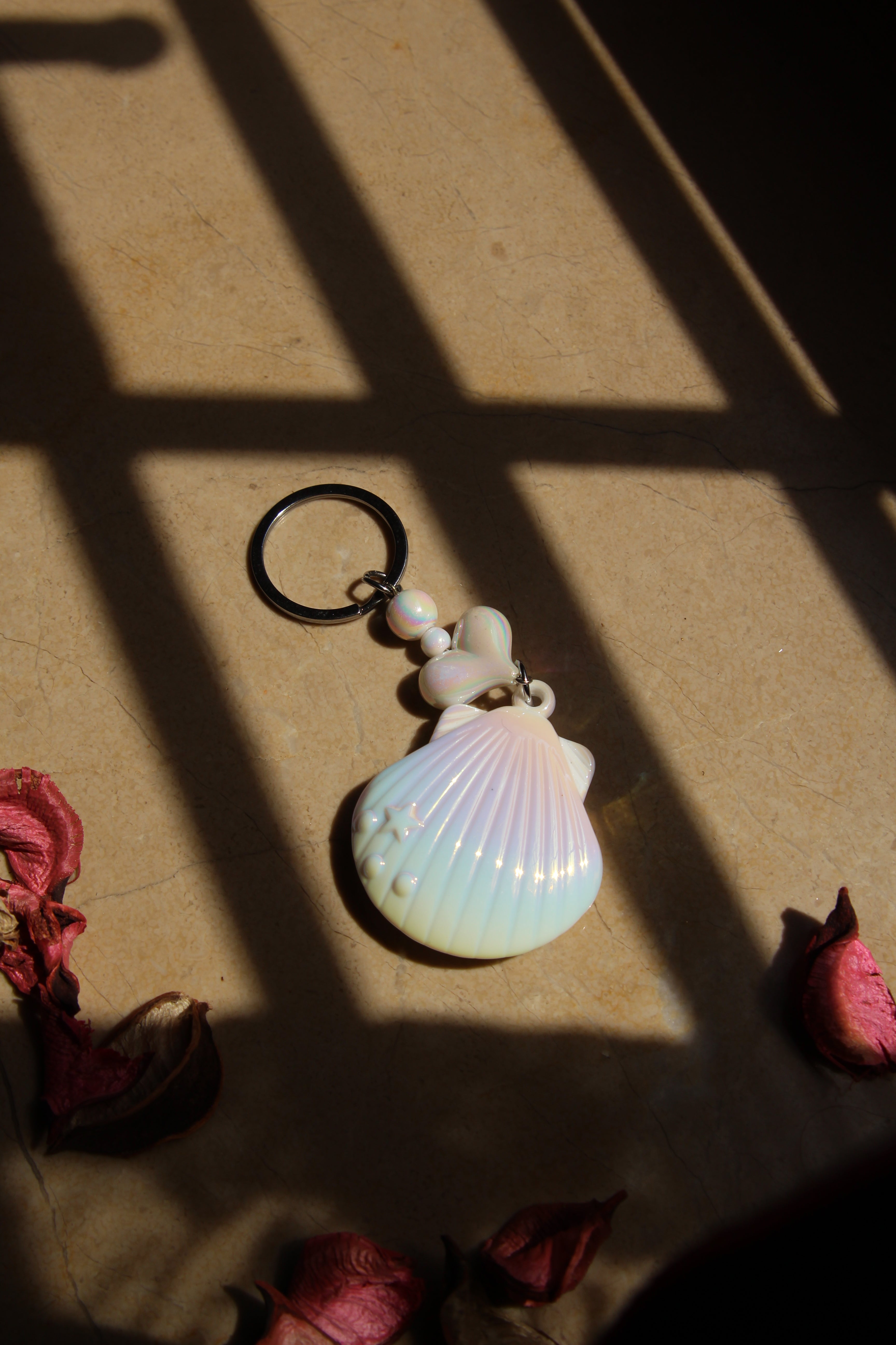 White Rainbow Shell Keychain