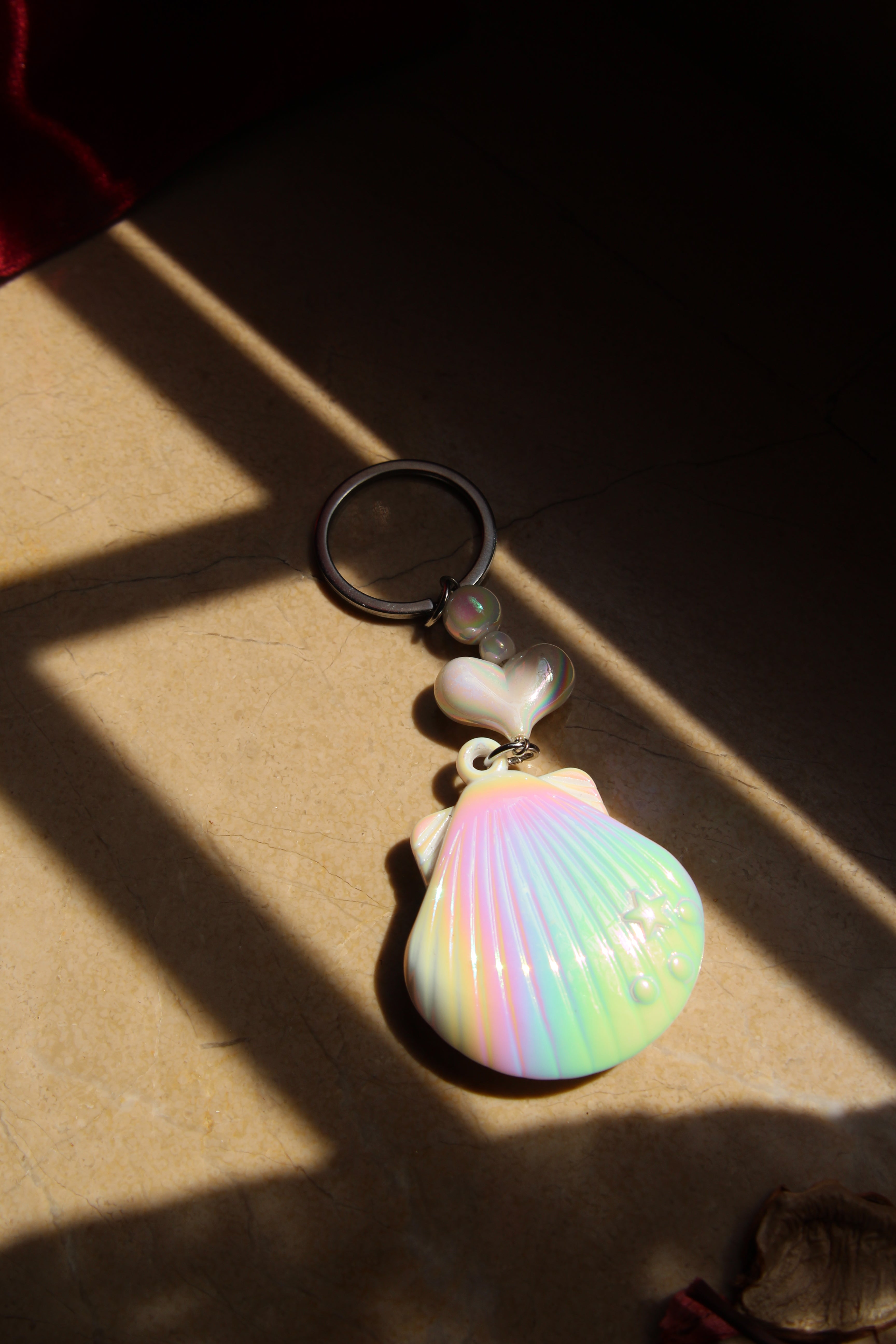 White Rainbow Shell Keychain