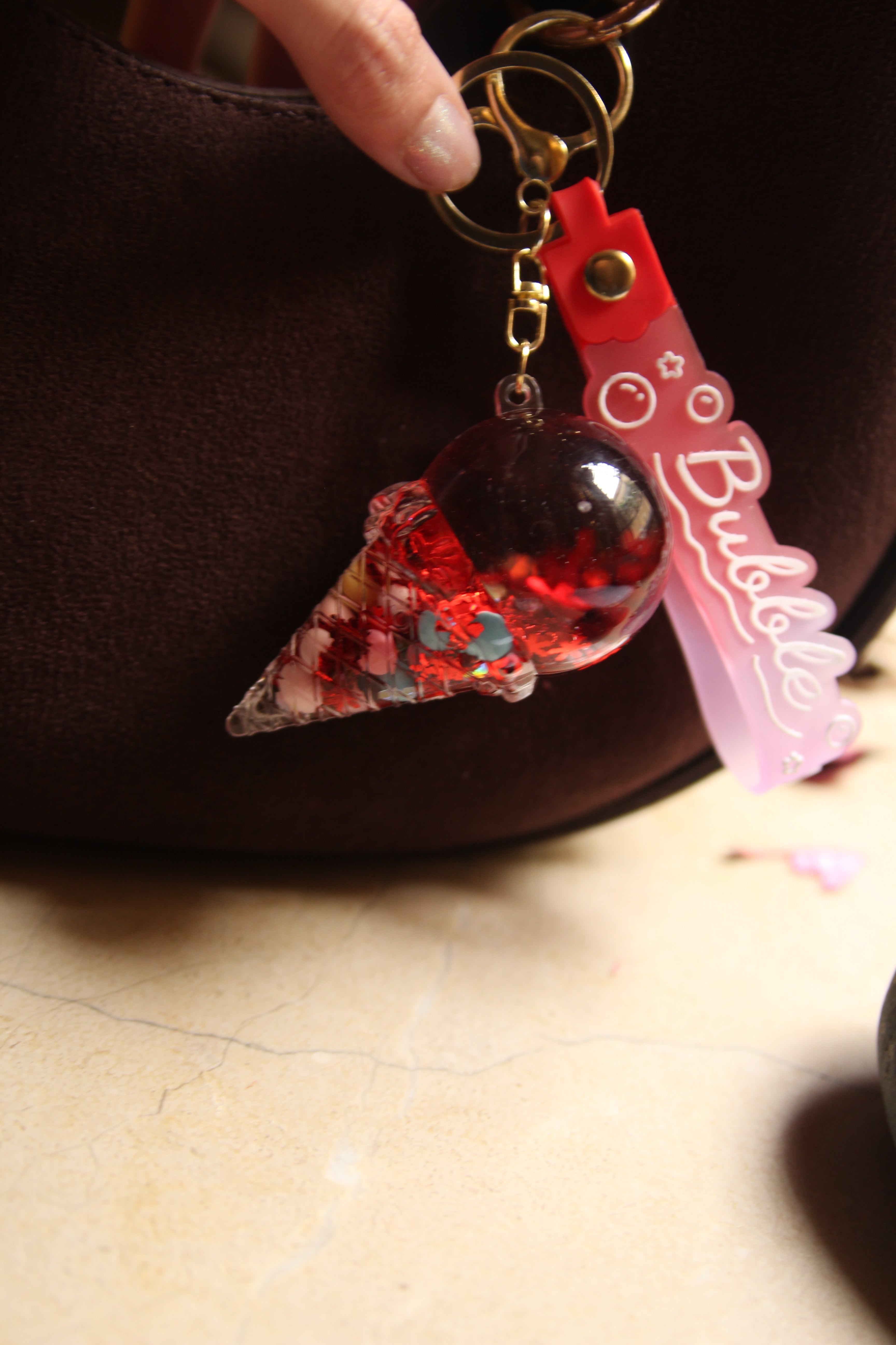 Red Glitter Ice Cream Keychain