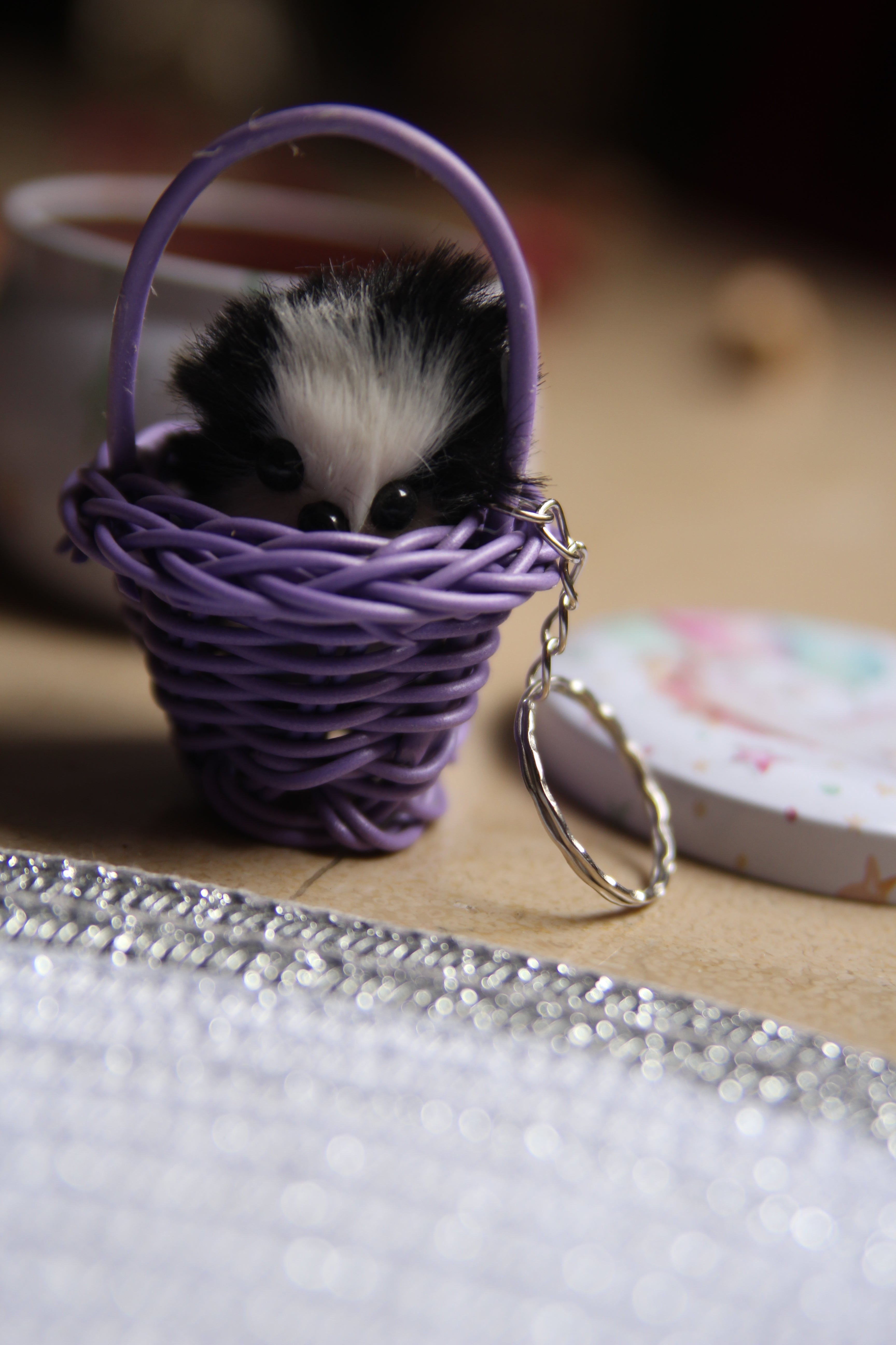 Cute Puppet in a Basket Keychain