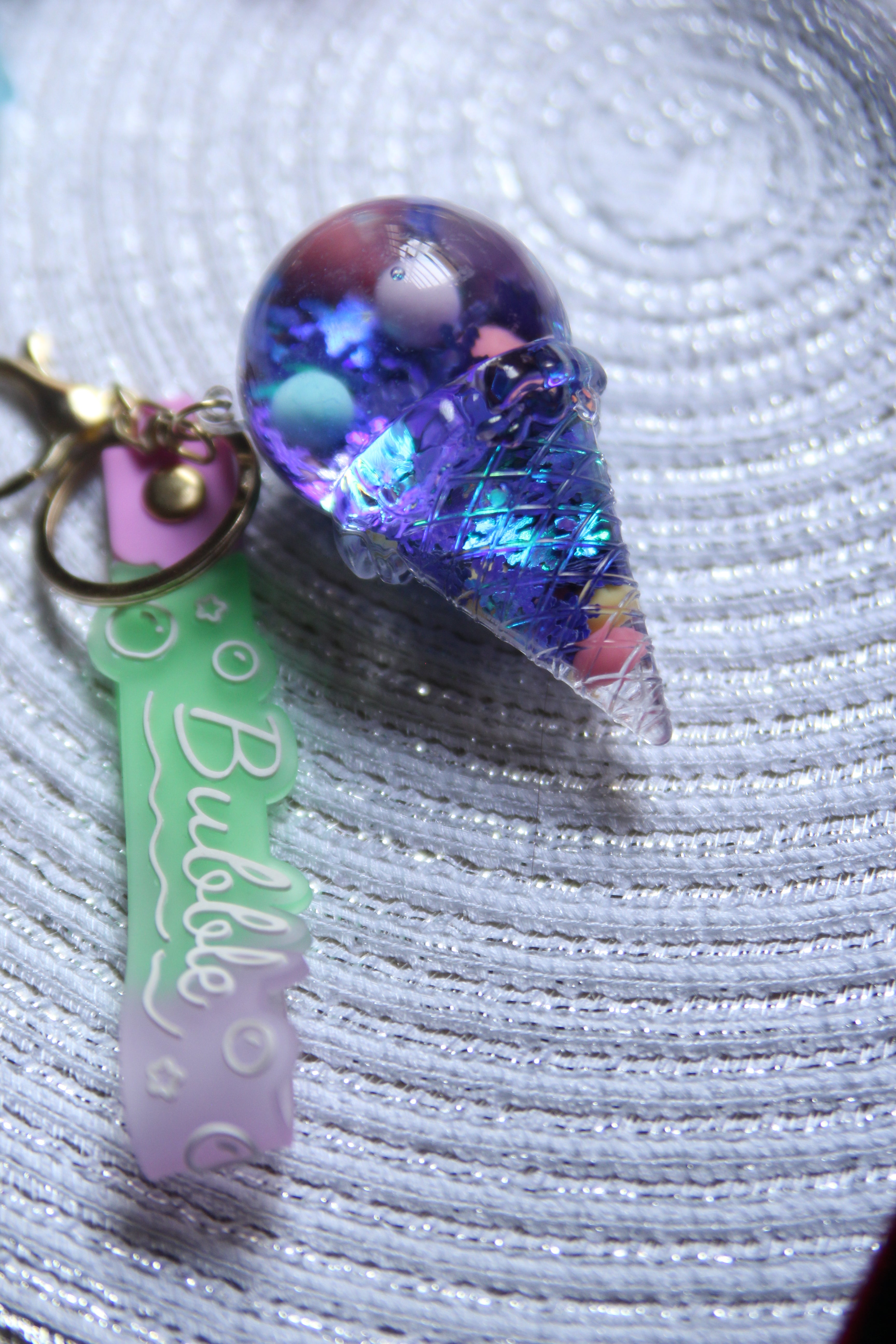 Purple Glitter Ice Cream Keychain